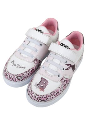 Dogo - Unisex Çocuk Vegan Deri Cırt Cırtlı Beyaz Sneakers - Warner Bros Looney Tunes B for Bugs Bunny Tasarım