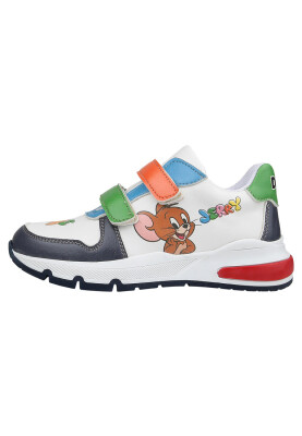 Dogo - Unisex Enfants Cuir Vegan Baskets à Scratchs Multicolore - Warner Bros Looney Tunes Catch Me Tom&Jerry Motif