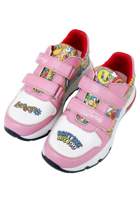 Unisex Enfants Cuir Vegan Baskets à Scratchs Rose - Warner Bros Seriously Looney Tunes Motif - Thumbnail (1)