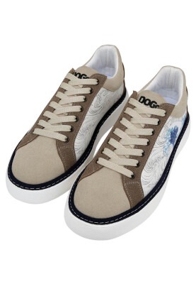 Erkek Vegan Deri Bej Sneakers - Japanese Waves Tasarım - Thumbnail (1)