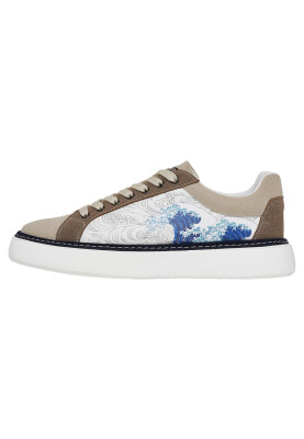 Dogo - Erkek Vegan Deri Bej Sneakers - Japanese Waves Tasarım