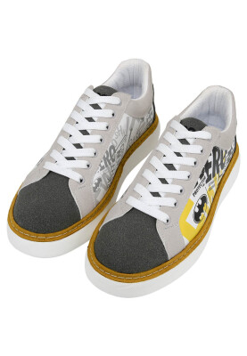 Erkek Vegan Deri Beyaz Sneakers - Warner Bros Batman Collage Tasarım - Thumbnail (1)