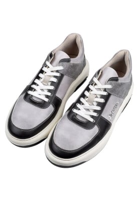 Erkek Vegan Deri Gri Sneakers - Esoteric Tasarım - Thumbnail (1)