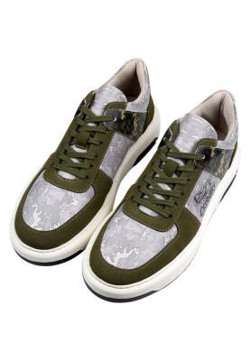 Erkek Vegan Deri Gri Sneakers - Ordinary Camo Tasarım - Thumbnail (1)