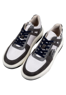 Erkek Vegan Deri Gri Sneakers - Trouble Tasarım - Thumbnail (1)
