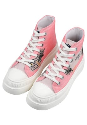 Femme Vegan Rose Baskets Montantes à Plateforme - A Little Paris Always Motif - Thumbnail (1)