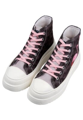 Femme Vegan Brun Baskets Montantes à Plateforme - Brown Tropical Motif - Thumbnail (1)