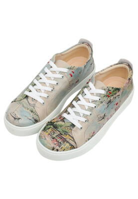 Femme Cuir Vegan Beige Baskets - Lago di Como Motif - Thumbnail (1)