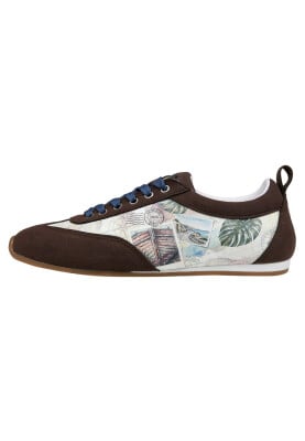 Dogo - Femme Cuir Vegan Beige Baskets - Ink and Pictures Motif