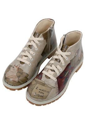 Dogo - Femme Cuir Vegan Beige Bottines Zippées - I Watch and Judge Motif