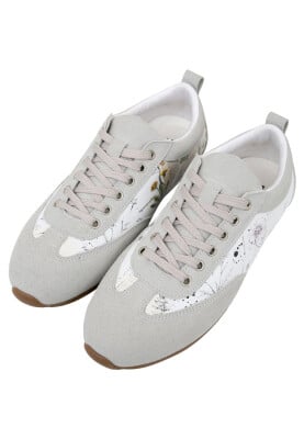 Femme Cuir Vegan Blanc Baskets - Botanical Notes Motif - Thumbnail (1)