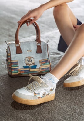 Dogo - Femme Cuir Vegan Blanc Baskets - The Wise Owl Motif