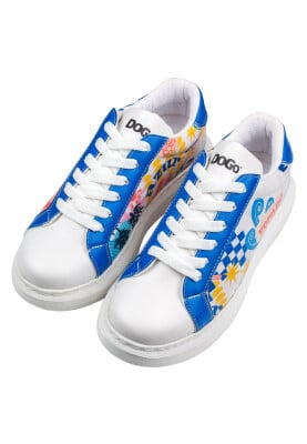 Dogo - Femme Cuir Vegan Blanc Baskets - Azur Motif