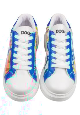 Femme Cuir Vegan Blanc Baskets - Azur Motif - Thumbnail (1)