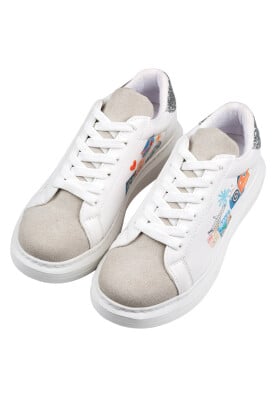 Dogo - Femme Cuir Vegan Blanc Baskets - Travel Collage Motif