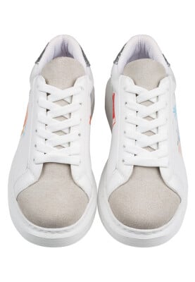 Femme Cuir Vegan Blanc Baskets - Travel Collage Motif - Thumbnail (1)