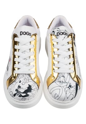 Femme Cuir Vegan Blanc Baskets - Warner Bros Bugs Bunny Looney Tunes Chasing Tunes Motif - Thumbnail (1)