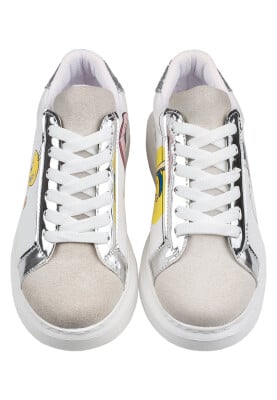 Femme Cuir Vegan Blanc Baskets - Warner Bros Tweety Sylvester Puddy Tat Motif - Thumbnail (1)