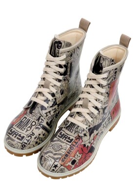 Femme Cuir Vegan Blanc Bottes Longues - Star Girl Motif - Thumbnail (1)