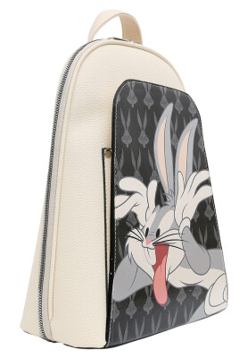 Femme Cuir Vegan Blanc Sac à dos - Warner Bros Looney Tunes Playful Bugs Motif - Thumbnail (1)
