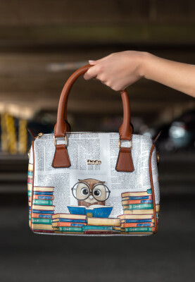 Dogo - Femme Cuir Vegan Blanc Sac à Main - The Wise Owl Motif