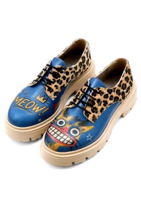 Dogo - Femme Cuir Vegan Bleu Baskets - Meow Attack Motif