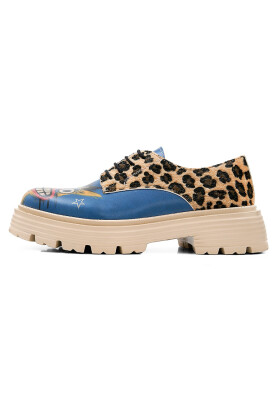 Femme Cuir Vegan Bleu Baskets - Meow Attack Motif - Thumbnail (1)