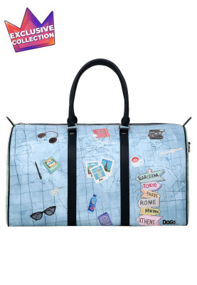 Dogo - Femme Cuir Vegan Bleu Sac de Voyage - Ready to Travel Motif