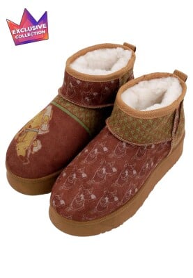 Dogo - Femme Cuir Vegan Brun Bottines Doublées en Peluche - Camping Scooby Doo Motif