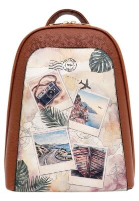 Dogo - Femme Cuir Vegan Brun Sac à Dos - Ink and Pictures Motif