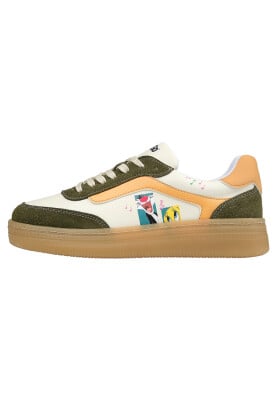 Dogo - Femme Cuir Vegan Crème Baskets - Warner Bros Looney Tunes Sylvester and Tweety Motif
