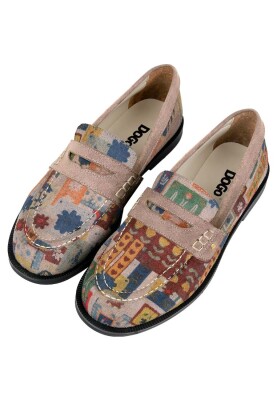 Femme Cuir Vegan Crème Mocassins - Anatolian Patterns Motif - Thumbnail (1)