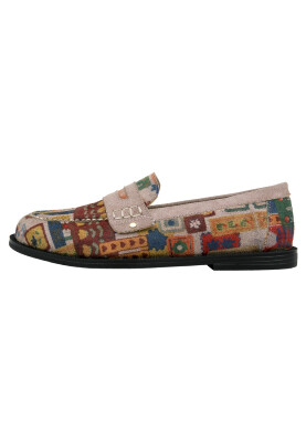 Dogo - Femme Cuir Vegan Crème Mocassins - Anatolian Patterns Motif