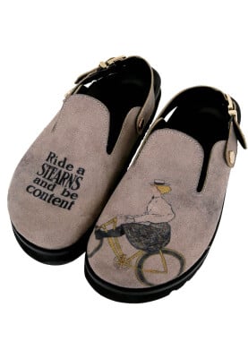 Femme Cuir Vegan Gris Chaussons - Rider Woman Motif - Thumbnail (1)
