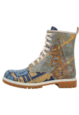 Dogo - Femme Cuir Vegan Jaune Bottes Longues - Robo Shibuya Motif
