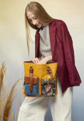 Femme Cuir Vegan Jaune Sac d'épaule - Hedge Hug Motif - Thumbnail (1)