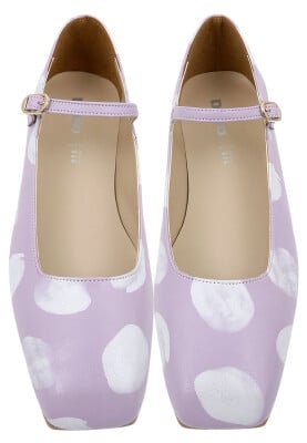 Femme Cuir Vegan Lilas Chaussures Plates - Brush Dots White Motif - Thumbnail (1)