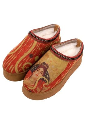 Dogo - Femme Cuir Vegan Red Chaussons Doublées en Peluche - Shine Motif