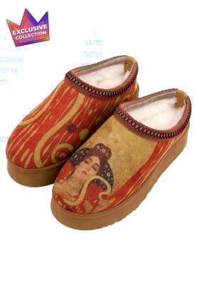 Dogo - Femme Cuir Vegan Red Chaussons Doublées en Peluche - Shine Motif