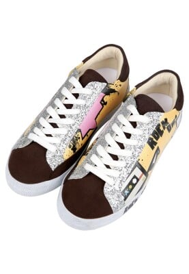 Femme Cuir Vegan Multicolore Baskets - Rock On Motif - Thumbnail (1)