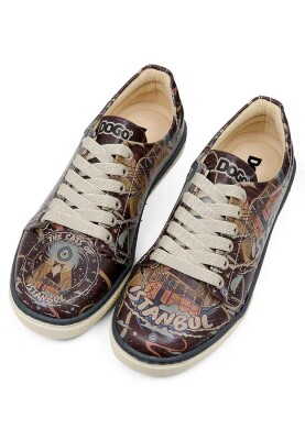 Dogo - Femme Cuir Vegan Multicolore Baskets - The Cats of Istanbul Motif