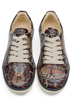 Femme Cuir Vegan Multicolore Baskets - The Cats of Istanbul Motif - Thumbnail (1)