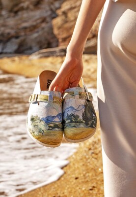 Dogo - Femme Cuir Vegan Multicolore Chaussons - Vincent van Gogh A Wheat Field with Cypresses Motif