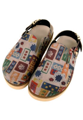 Femme Cuir Vegan Multicolore Chaussons - Anatolian Patterns Motif - Thumbnail (1)
