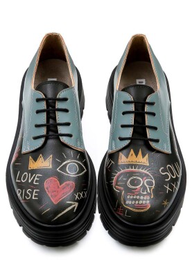 Femme Cuir Vegan Noir Baskets - Radiant Child Motif - Thumbnail (1)