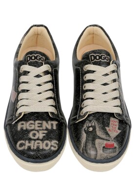 Femme Cuir Vegan Noir Baskets - Agent of Chaos Motif - Thumbnail (1)