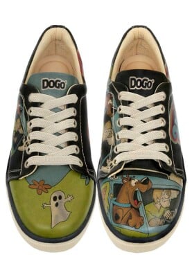 Femme Cuir Vegan Noir Baskets - Warner Bros Scooby Doo The Sneaky Machine Motif - Thumbnail (1)