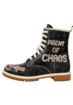 Dogo - Femme Cuir Vegan Noir Bottes Longues - Agent of Chaos Motif