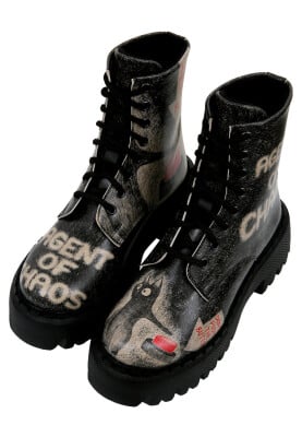 Dogo - Femme Cuir Vegan Noir Bottes Longues - Agent of Chaos Motif Dogo - Femme Cuir Vegan Noir Bottes Longues - Agent of Chaos Motif