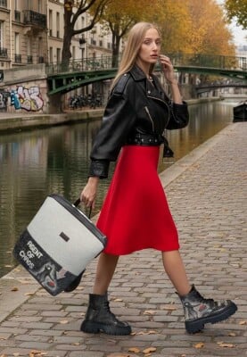 Femme Cuir Vegan Noir Bottes Longues - Agent of Chaos Motif - Thumbnail (1)